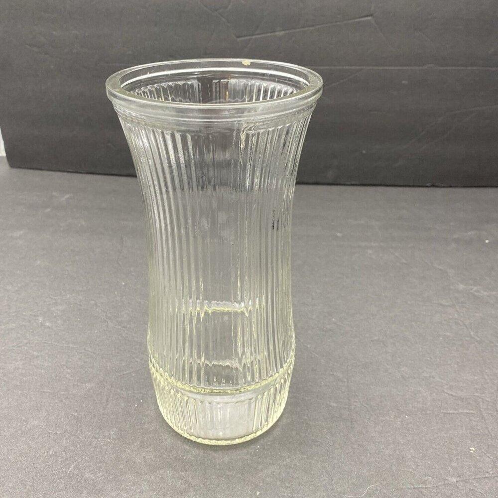 Vintage Hoosier‎ Glass 4088-8 Ribbed Pressed Glass Vase Clear Flared Top MCM